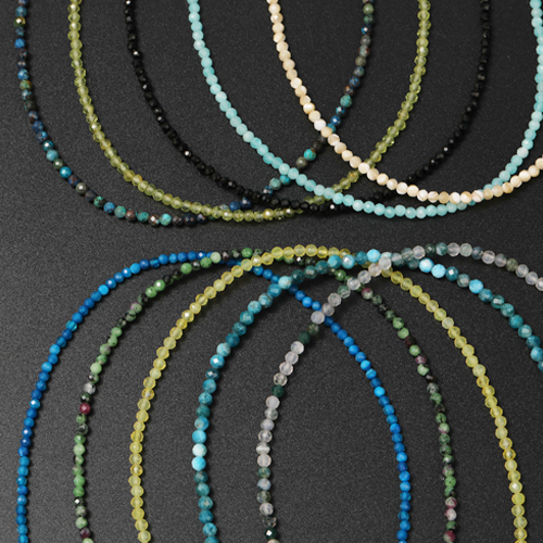 2MM Tiny Faceted Gemstone Beaded Necklace