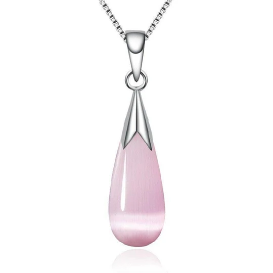 Rain Drop Cat's Eye Moonstone Pendant Necklace
