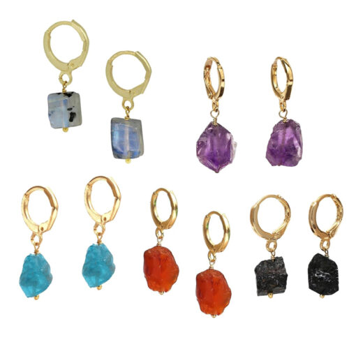 Rough Gemstone Earrings Handmade Raw Crystal Dangle Elegant