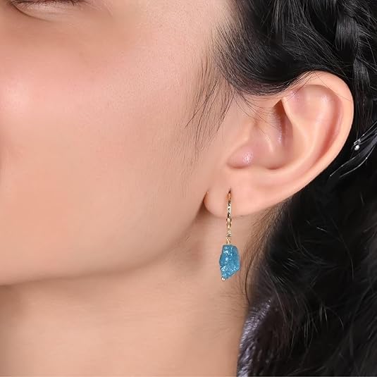 Rough Gemstone Earrings Handmade Raw Crystal Dangle Elegant