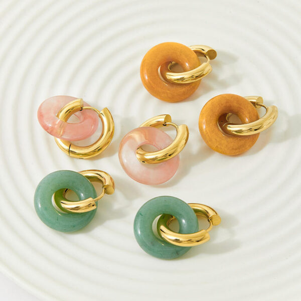H2008513c99b543dc948747c1e91700b9v natural gemstone hoop earrings 18k gold stainless steel donut pendant