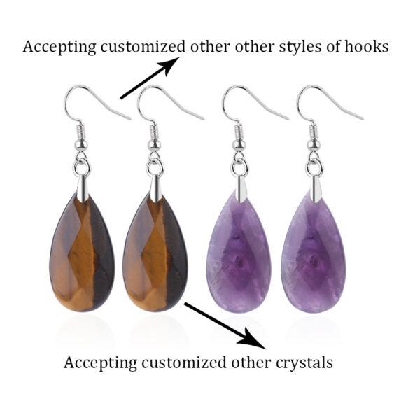 Natural gemstone amazon stone droplet teardrop pendant gold hook earrings 1 pair