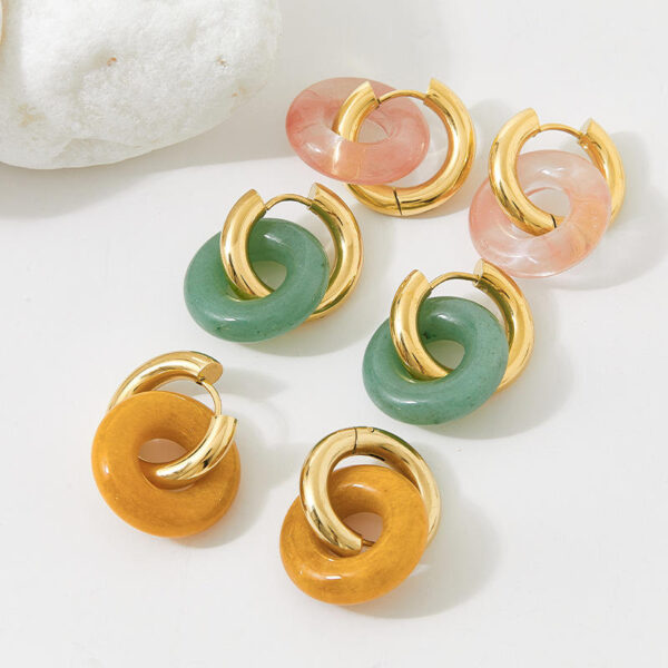 Hc738b2b987c84c3db1ee2dd6606364f1b natural gemstone hoop earrings 18k gold stainless steel donut pendant