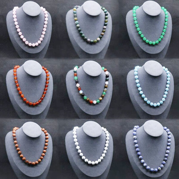 12mm Natural Stone Crystal Agate Jade Round Bead Necklace