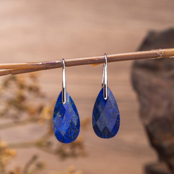 Natural gemstone amazon stone droplet teardrop pendant gold hook earrings 1 pair