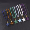 Natural Stone 3mm Faceted Crystal Necklace Five-Pointed Star Pendant