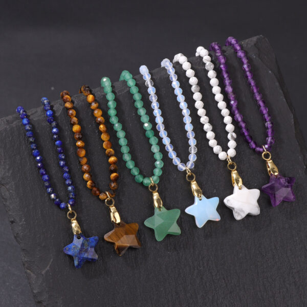 Natural Stone 3mm Faceted Crystal Necklace Five-Pointed Star Pendant