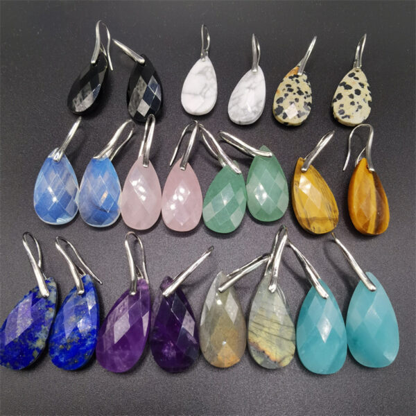 Natural gemstone amazon stone droplet teardrop pendant gold hook earrings 1 pair