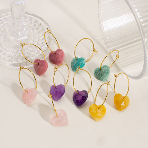 Heart Natural Gemstone Charm Earrings Stainless Steel Hoop Earrings for WomenEarrings