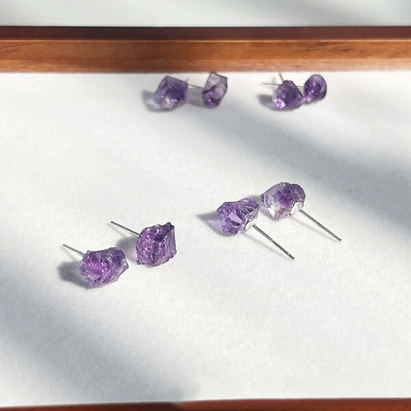 Natural Raw Stone Stud Earrings 10-15mm Healing Crystal Earring S925 Silver