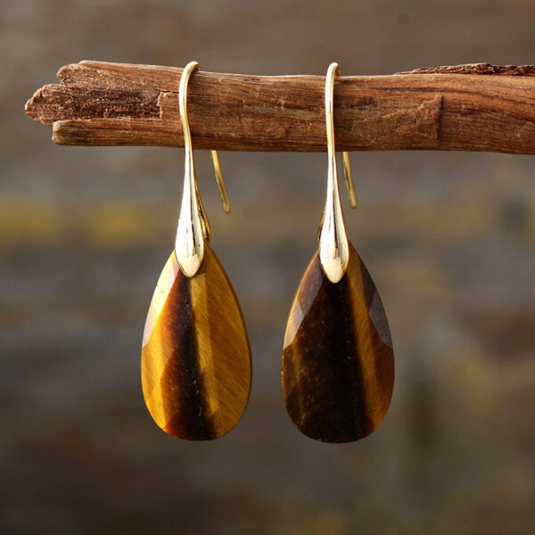 Natural gemstone amazon stone droplet teardrop pendant gold hook earrings 1 pair