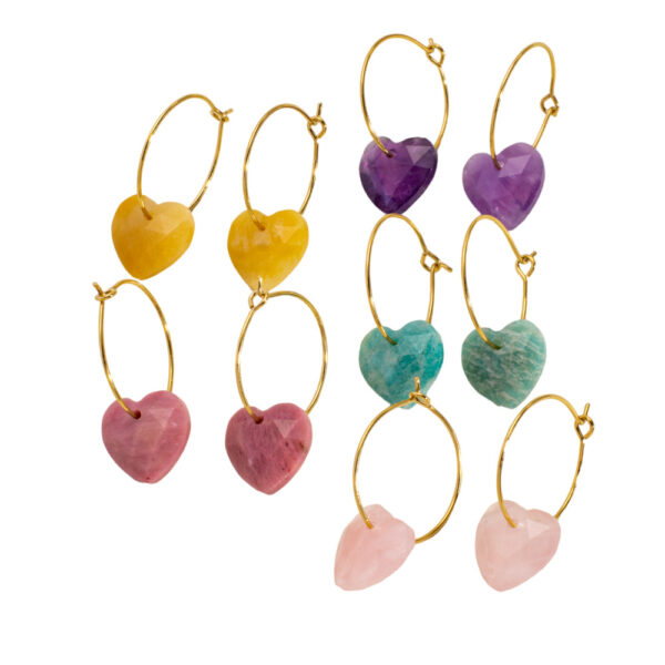 Heart Natural Gemstone Charm Earrings Stainless Steel Hoop Earrings for WomenEarrings