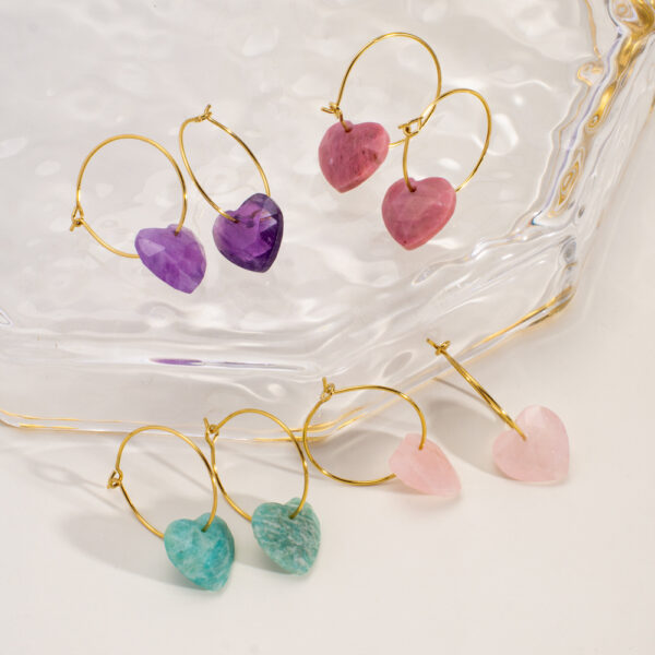 Heart Natural Gemstone Charm Earrings Stainless Steel Hoop Earrings for WomenEarrings