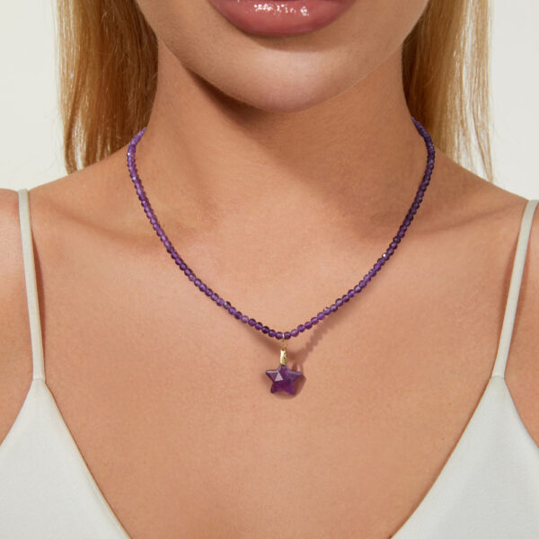 Natural Stone 3mm Faceted Crystal Necklace Five-Pointed Star Pendant