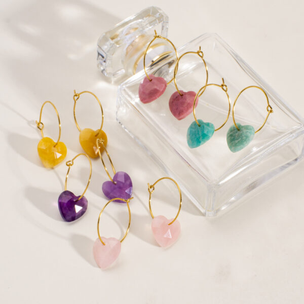 Heart Natural Gemstone Charm Earrings Stainless Steel Hoop Earrings for WomenEarrings