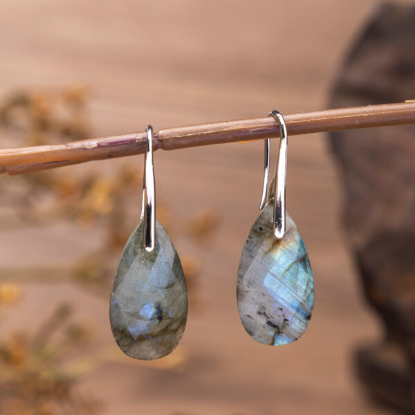 Natural gemstone amazon stone droplet teardrop pendant gold hook earrings 1 pair