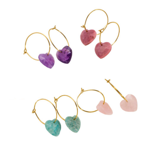 Heart Natural Gemstone Charm Earrings Stainless Steel Hoop Earrings for WomenEarrings