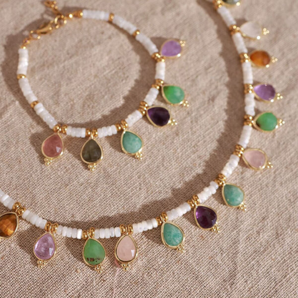 DIY Jewelry Accessories pendant Stainless Steel 18K Gold Plated Waterdrop Cut Shape  Natural Stones