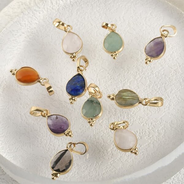 DIY Jewelry Accessories pendant Stainless Steel 18K Gold Plated Waterdrop Cut Shape  Natural Stones