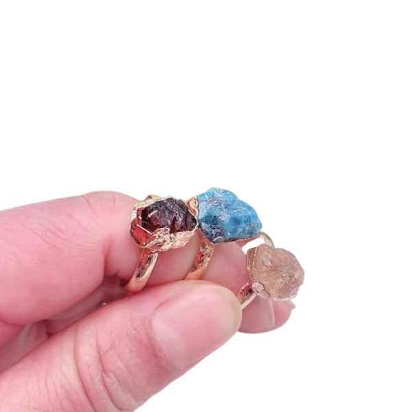 Natural Raw Gemstone Ring Gold Plated Birthstone Healing Crystal Stone Ring
