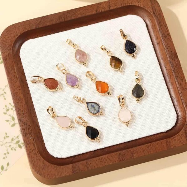 DIY Jewelry Accessories pendant Stainless Steel 18K Gold Plated Waterdrop Cut Shape  Natural Stones