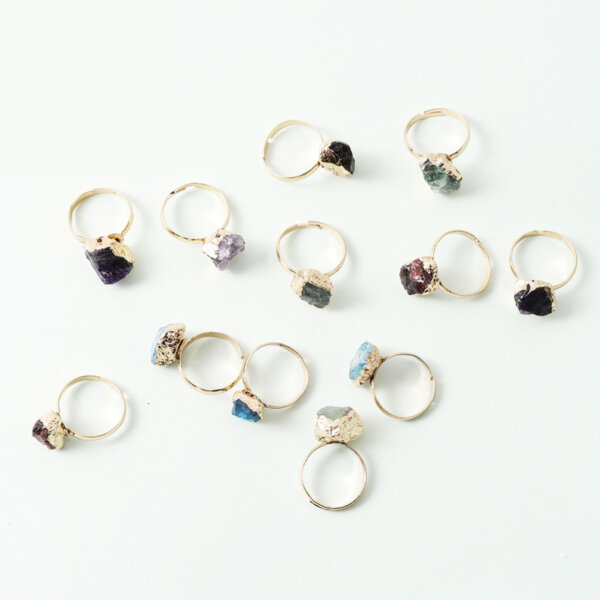 Natural Raw Gemstone Ring Gold Plated Birthstone Healing Crystal Stone Ring