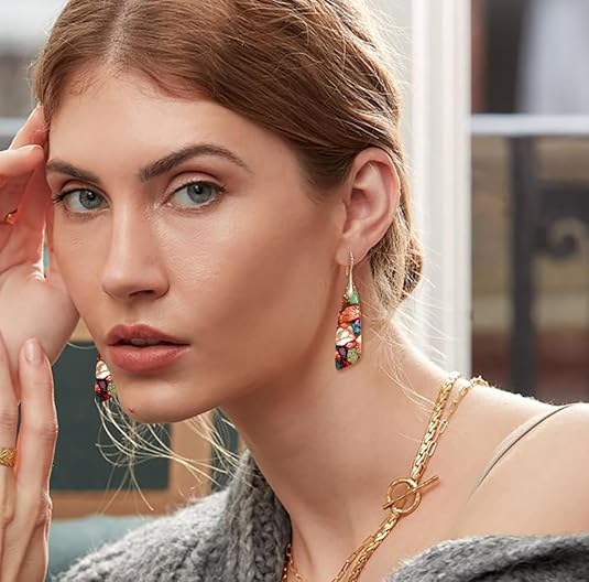 Jasper Stone Earrings for Women Emperor Stone Earrings Drop Earrings