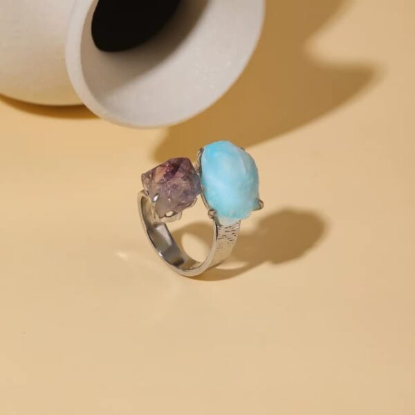 H0028eb115bf94e51b3aa84b086765d44z Unique Gemstone Ring Crystal Rings Two Stone Ring Adjustable Healing Crystal Ring