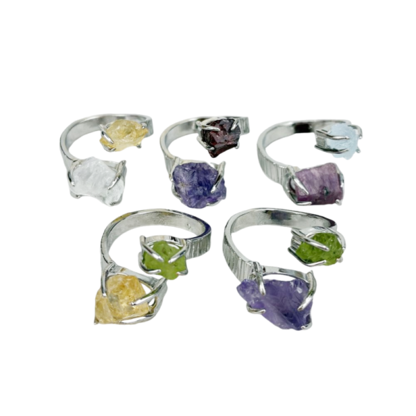 Unique Gemstone Ring Crystal Rings Two Stone Ring Adjustable Healing Crystal Ring