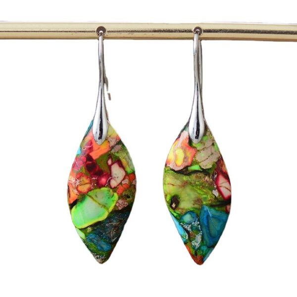 Bohemian Emperor Stone Leaf Pendant Earrings 1pair