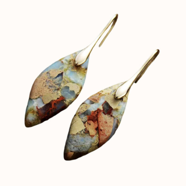 Bohemian Emperor Stone Leaf Pendant Earrings 1pair