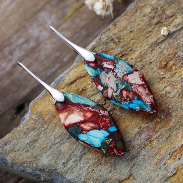 Bohemian Emperor Stone Leaf Pendant Earrings 1pair