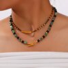 Natural agate turquoise necklace titanium steel 14k gold