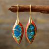 Bohemian Emperor Stone Leaf Pendant Earrings 1pair