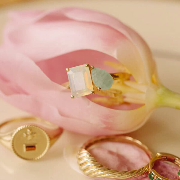 Premium Two Diamond Ring Titanium Steel Birthstone Ring Wedding Ring Couples Ring Gift