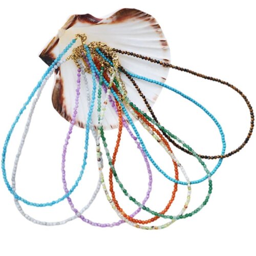 Natural stone necklace 2mm women's minimalist high-end jewelry collarbone chain