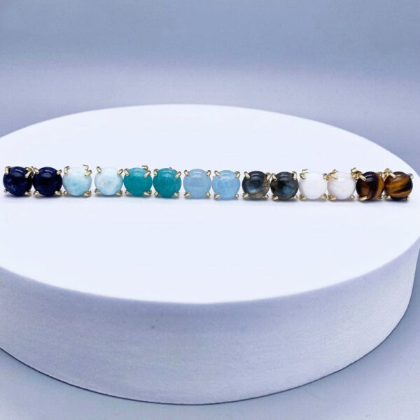 10mm Faceted Round Gemstone Stud Earrings 14K Gold Plated