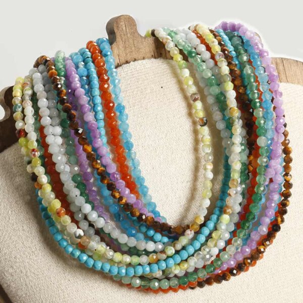 Natural stone necklace 2mm women's minimalist high-end jewelry collarbone chain