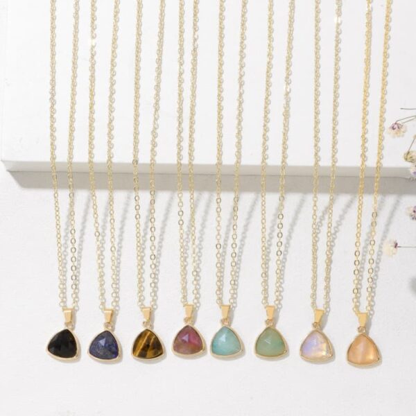Natural Stone Crystal Triangle Pendant Necklace