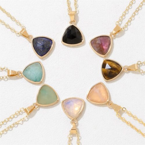 Natural Stone Crystal Triangle Pendant Necklace