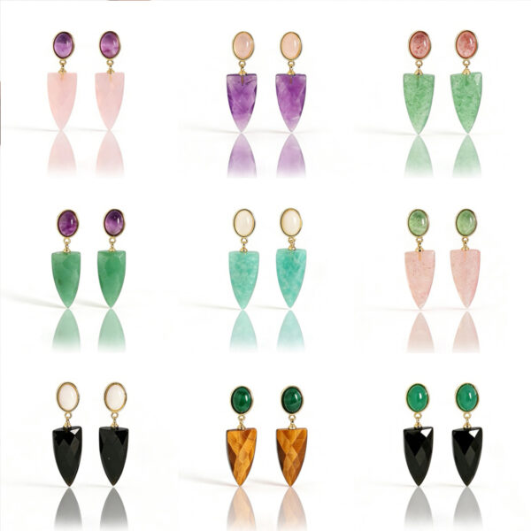 1 Gemstone Earrings Healing Crystal Birthstone Boho Jewelry Drop Earring