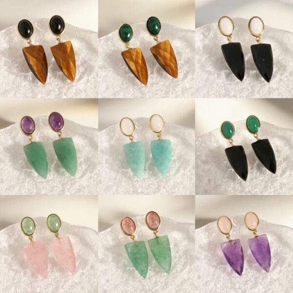 3 Gemstone Earrings Healing Crystal Birthstone Boho Jewelry Drop Earring