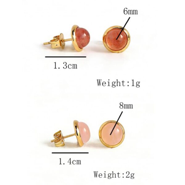 Natural Round Gemstone Stud Earrings – Classic Inlay Design 6mm beads