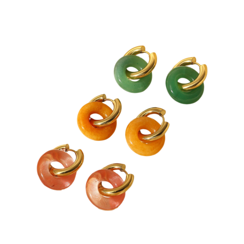 Titanium Steel Gemstone Earrings hoop Donut earrings Elegant Crystal Jewelry