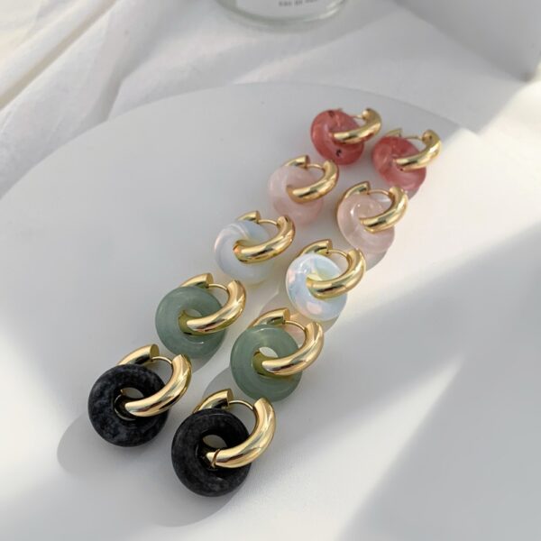 Titanium Steel Gemstone Earrings hoop Donut earrings Elegant Crystal Jewelry