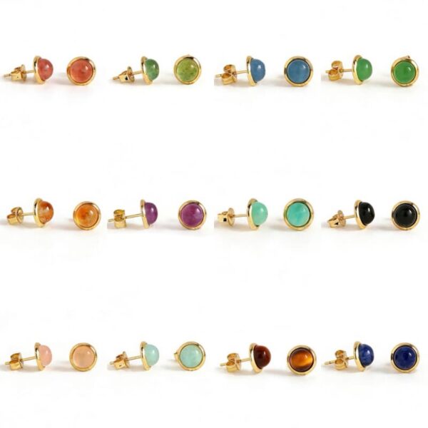 Natural Round Gemstone Stud Earrings – Classic Inlay Design 6mm beads